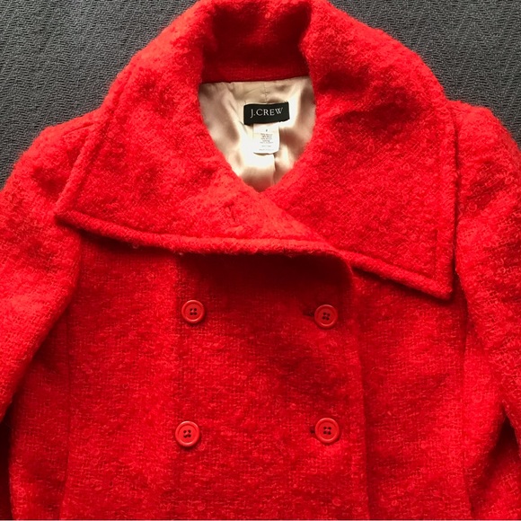 J. Crew Mohair & Wool Military Style Peacoat Jacket Button Up Vivid Flame Red 2 - Picture 2 of 6